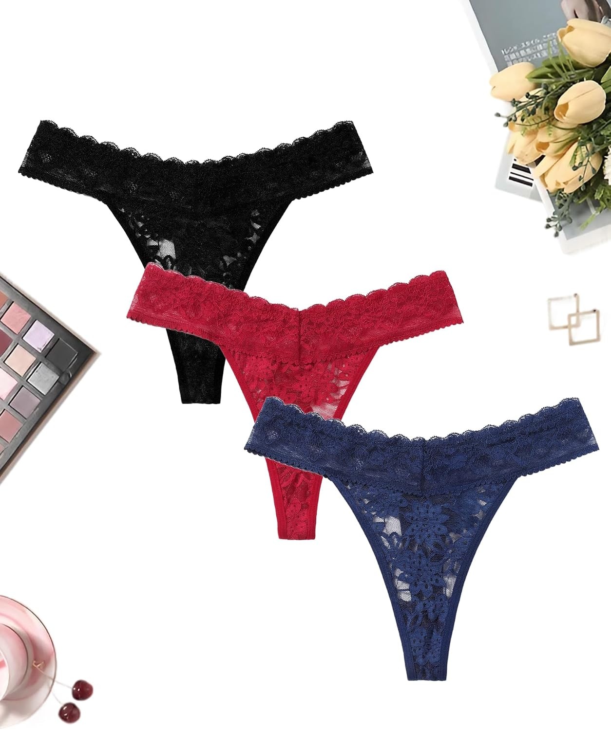image:imageAvidlove Thongs for Women Lace Sexy Panties Low Waist Brazilian Underwear Sexy lace lingerie pantiesTback thongslow rise bikini underwearbreathable for dating or daliy wearBlackwine Rednavy