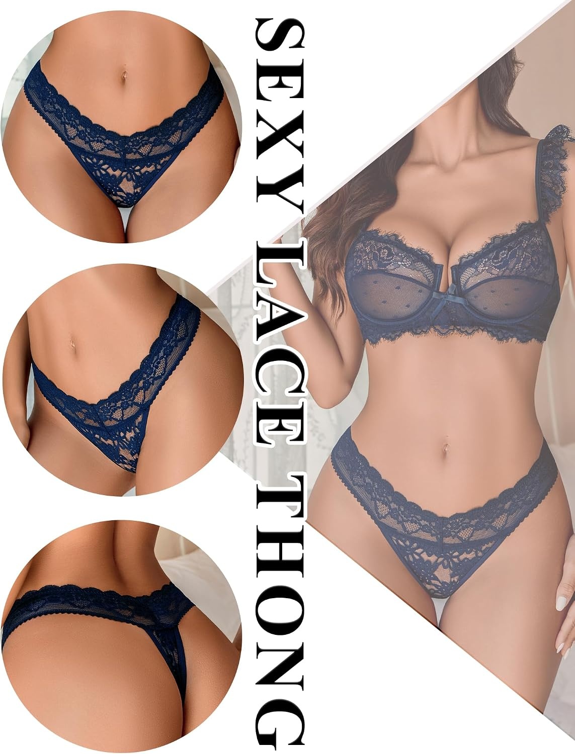 image:imageAvidlove Thongs for Women Lace Sexy Panties Low Waist Brazilian Underwear Sexy lace lingerie pantiesTback thongslow rise bikini underwearbreathable for dating or daliy wearNavy Blue