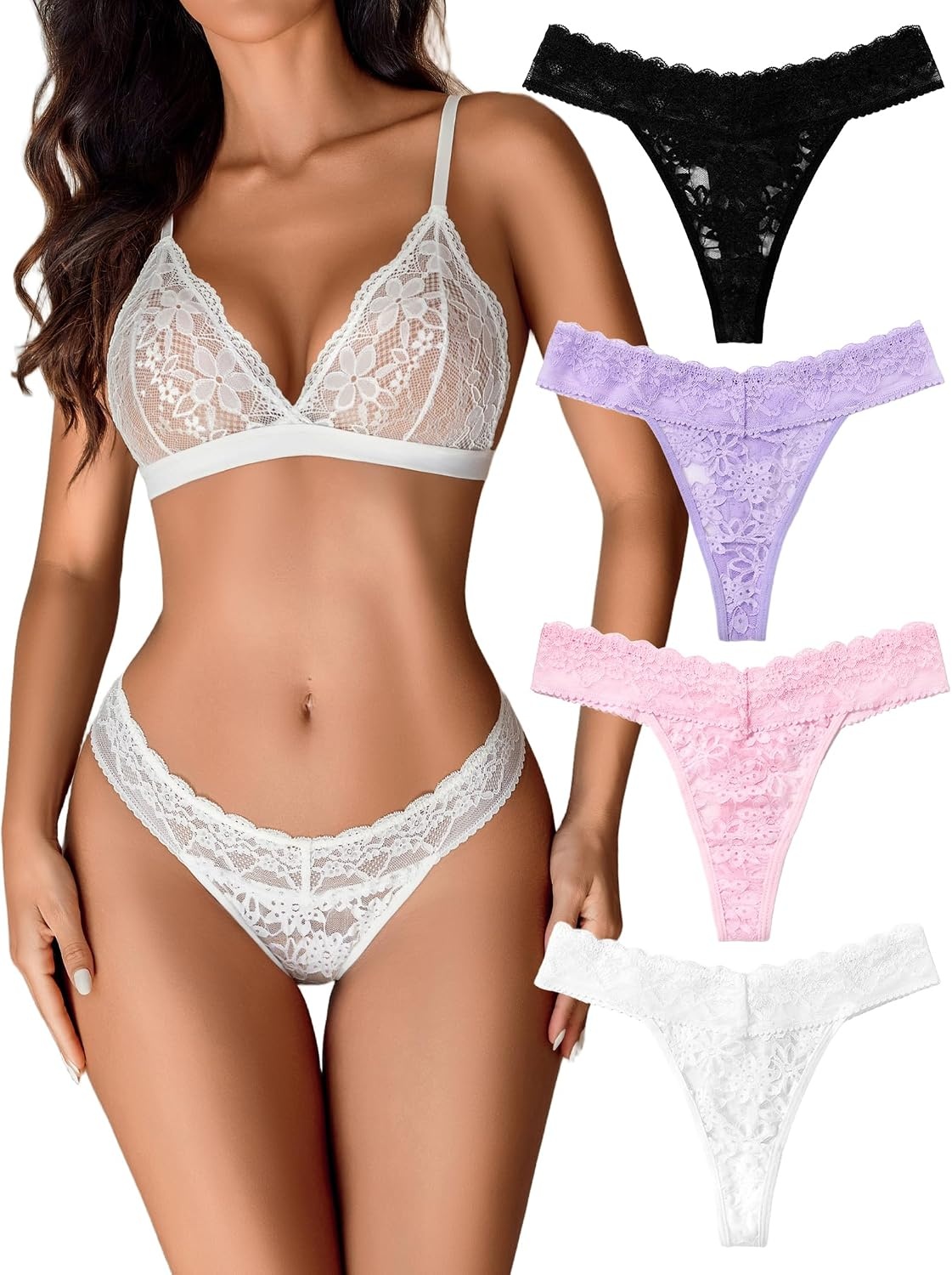 image:imageAvidlove Thongs for Women Lace Sexy Panties Low Waist Brazilian Underwear Sexy lace lingerie pantiesTback thongslow rise bikini underwearbreathable for dating or daliy wearBlackwhitepinklilac