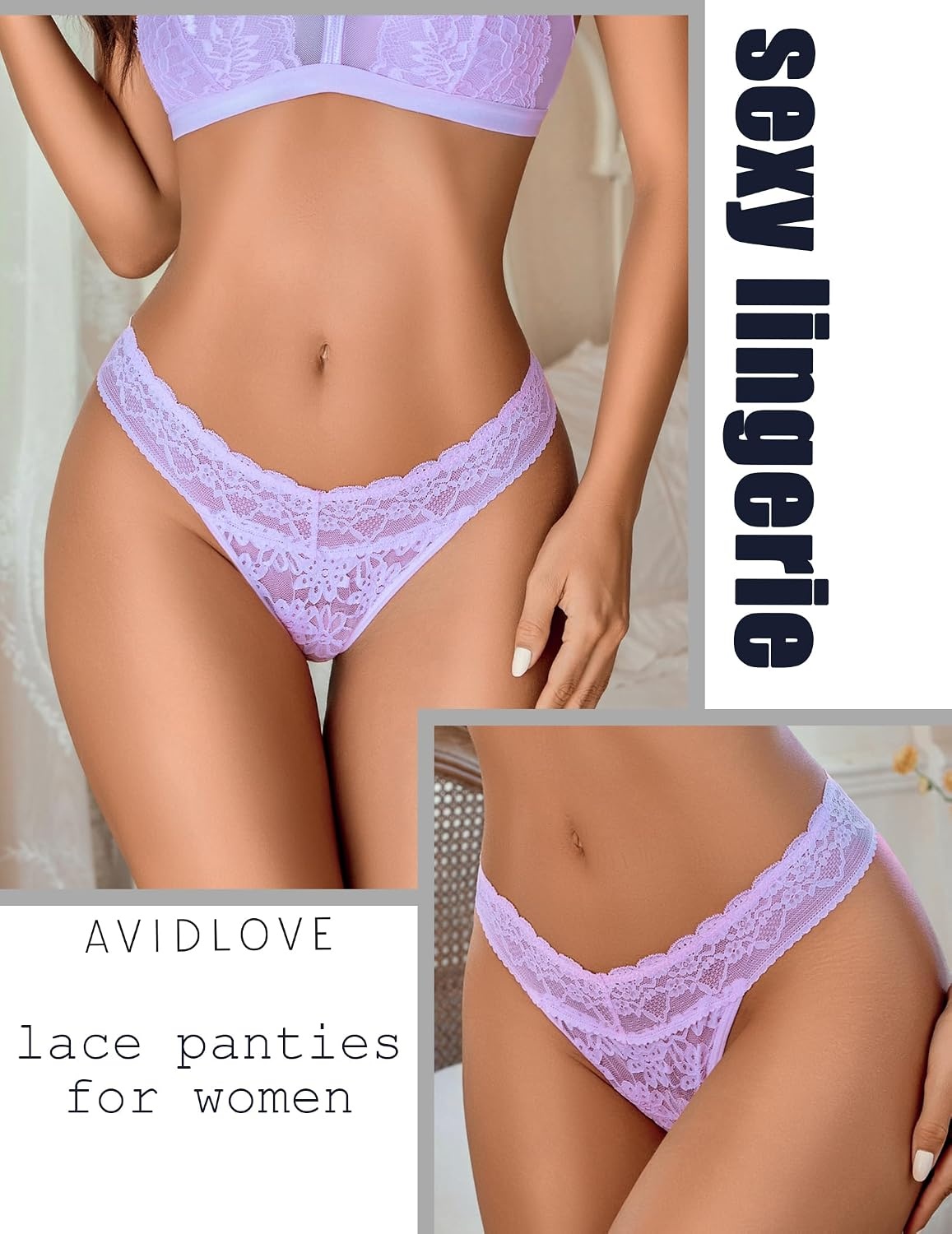 image:imageAvidlove Thongs for Women Lace Sexy Panties Low Waist Brazilian Underwear Sexy lace lingerie pantiesTback thongslow rise bikini underwearbreathable for dating or daliy wearLilac