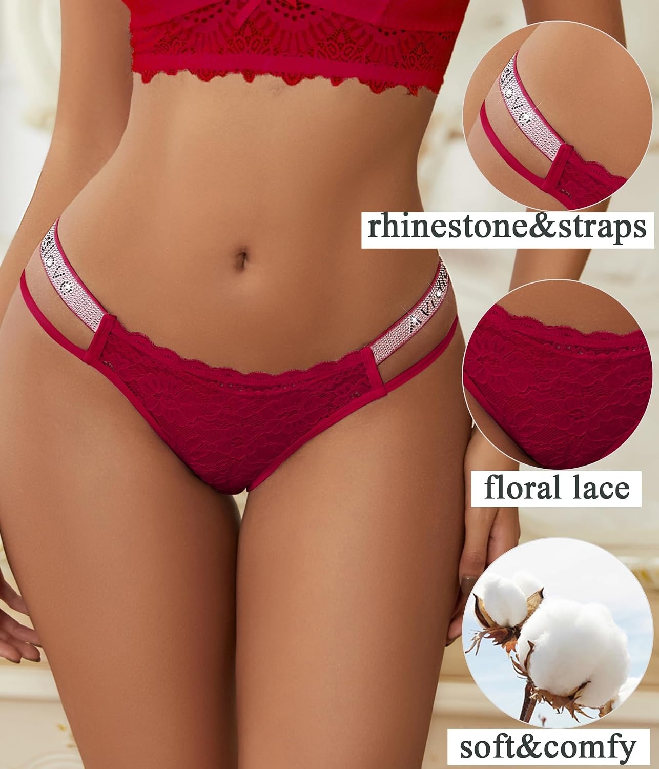 image:imageAvidlove Underwear for Women Cotton Briefs Sexy Floral Lace Hipster Panties Cheeky UnderpantiesWine Red