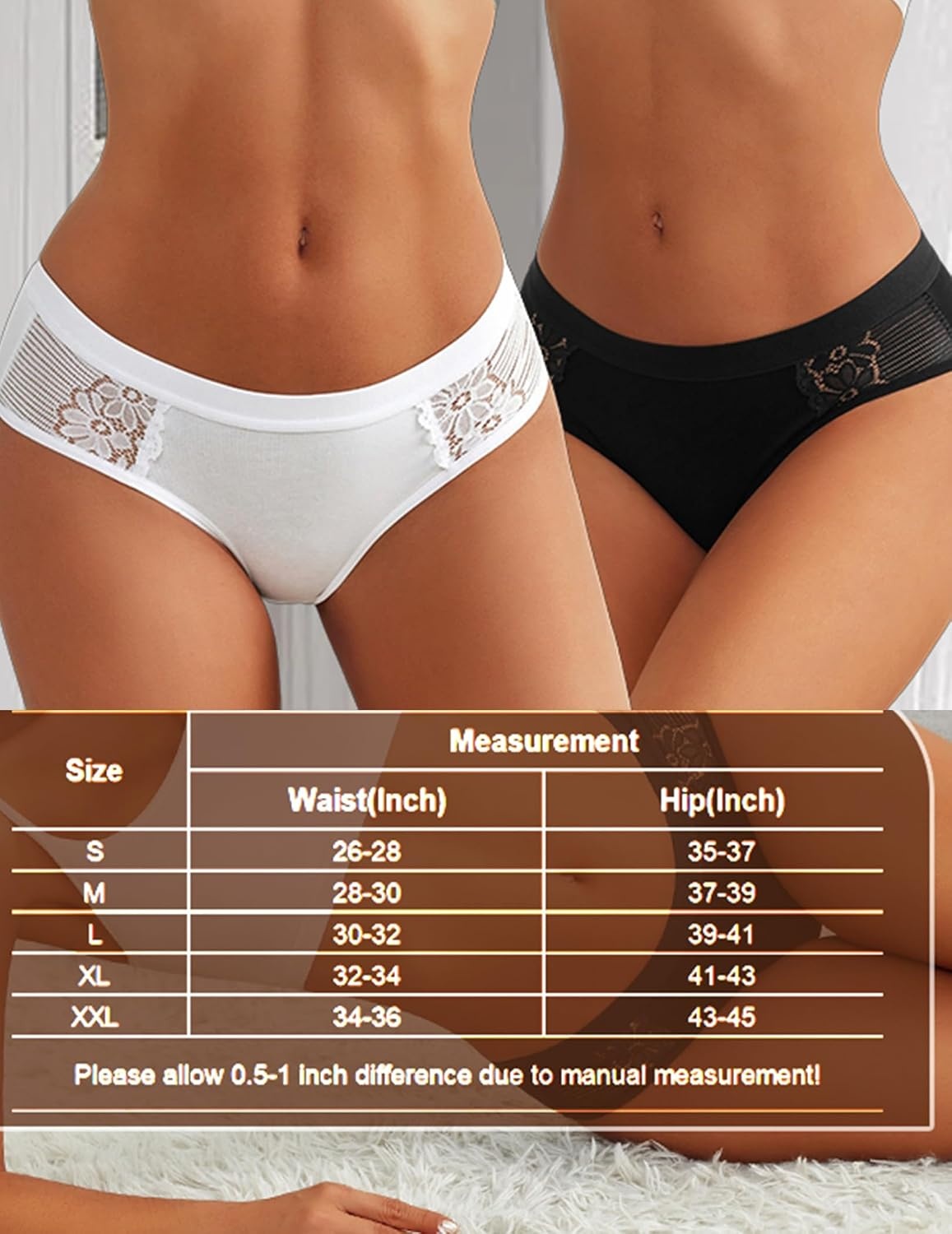 image:imageAvidlove Women Cotton Underwear Lace Hipster Brief Panties Ladies Stretch Underpants MultipackBlackWhiteVioletChampagne