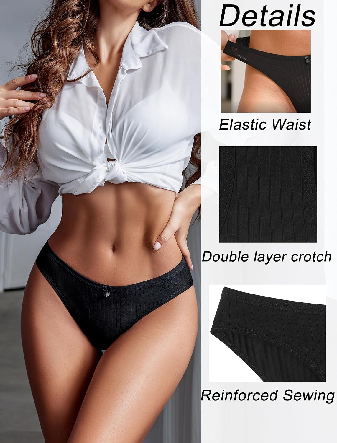 image:imageAvidlove Womens Cotton Panties Sexy Low Rise Ribbed Hipster Womens Bikini Underwear Cheeky SXXLPinkblack