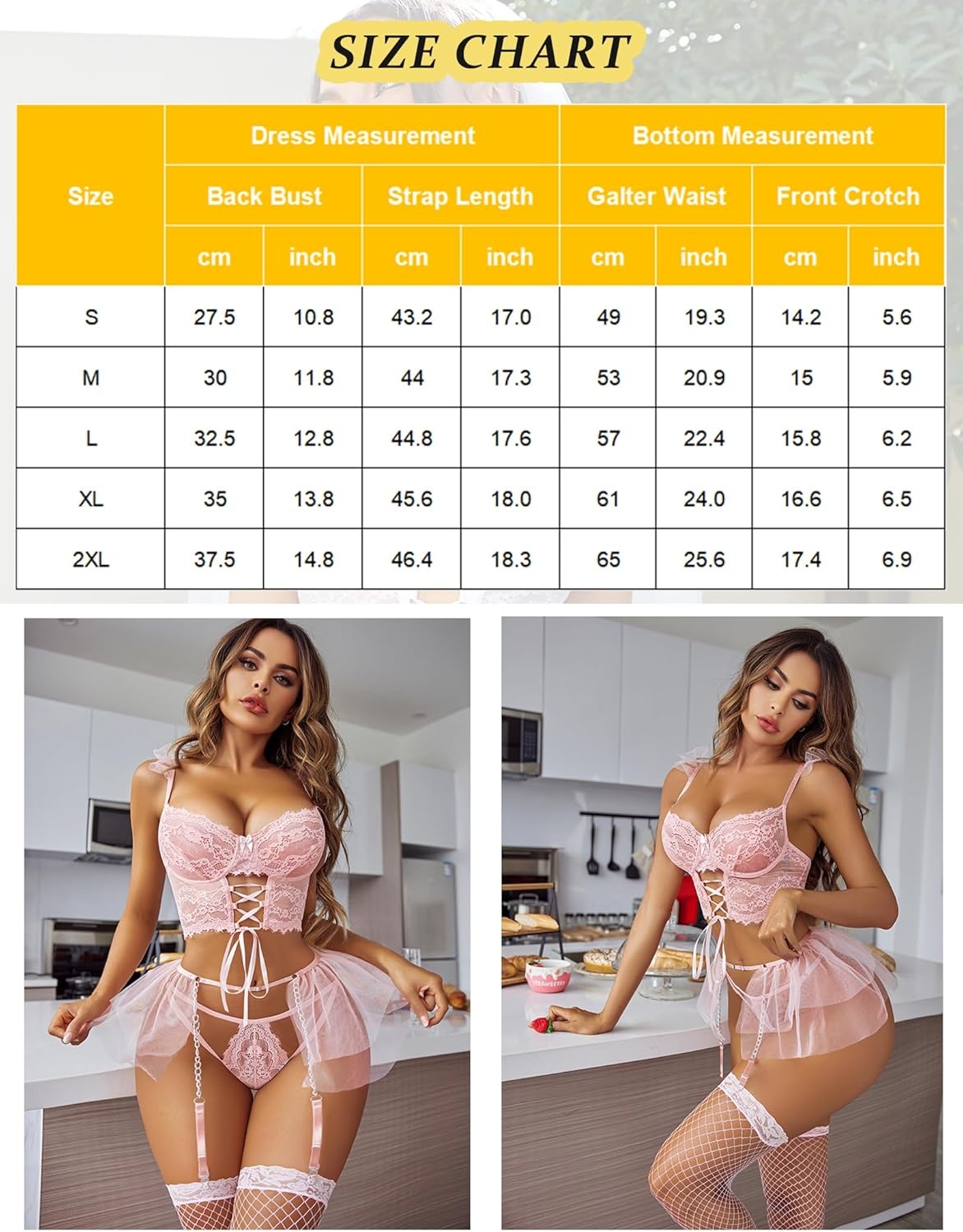 image:imageAvidlove Womens Garter Lingerie Sets Valentine 3 Piece Underwire Sexy Bra and Panty Set With Mesh Mini Skirts SXXL0pink