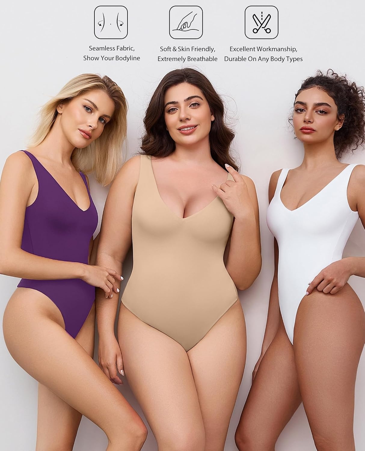 image:imageAvidlove Womens Sexy Plunge Deep V Neck Bodysuit Double Lined Sleeveless Thong Body Suit Leotard for Going Out TankDark Purple
