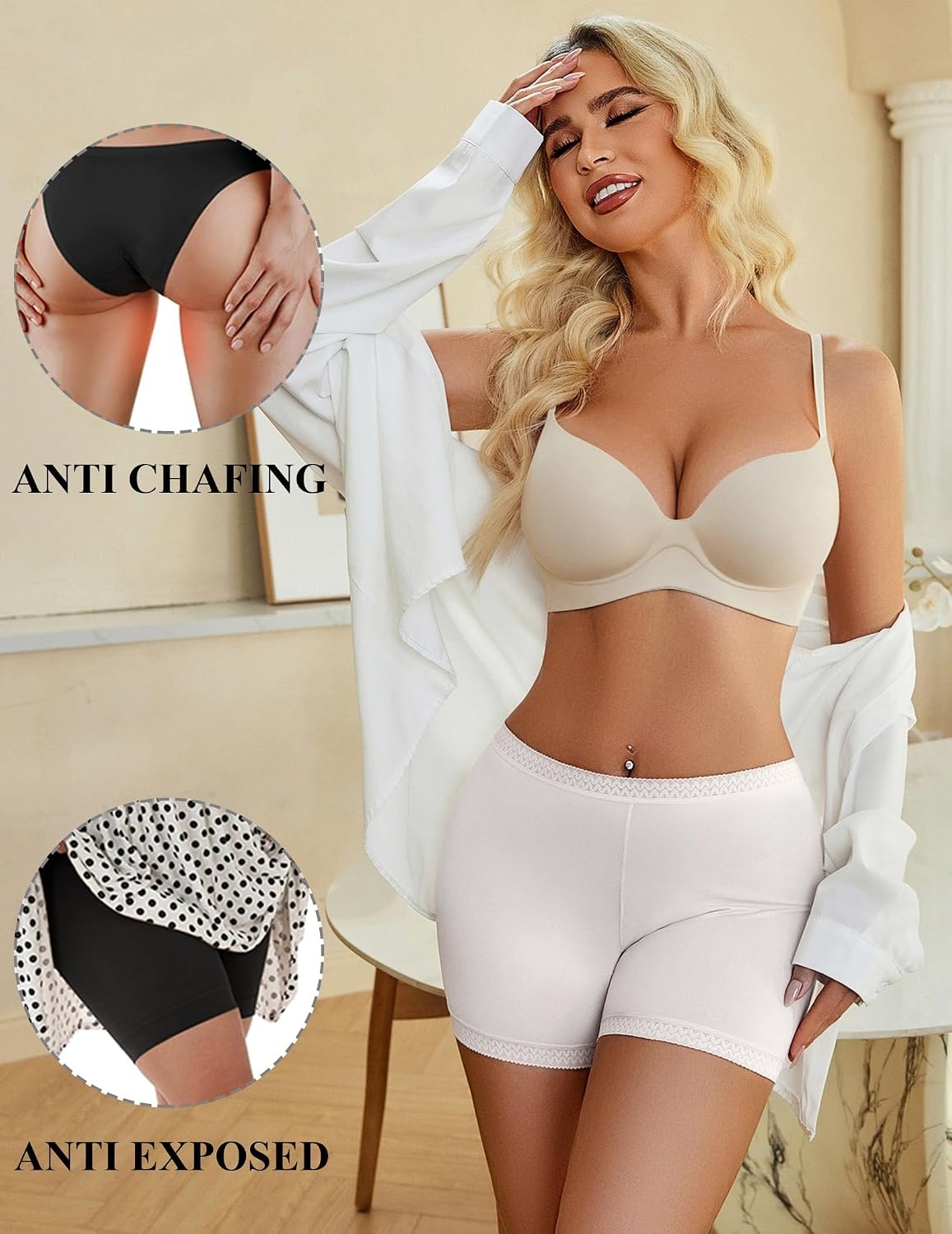 image:imageAvidlove Womens Slip Shorts for Under Dresses Seamless Under Shorts Smooth Shaping Boyshorts Panties Anti Chafing UnderwearBlackwhite