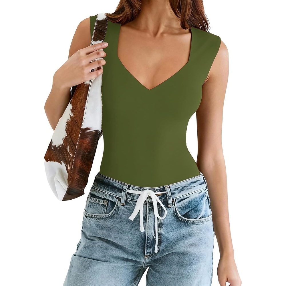 image:imageAvidlove Body Suits for Womens Sexy Bodysuit Tank Top Thong Body Suit Seamless Double Lined Going Out TopsOlive Green