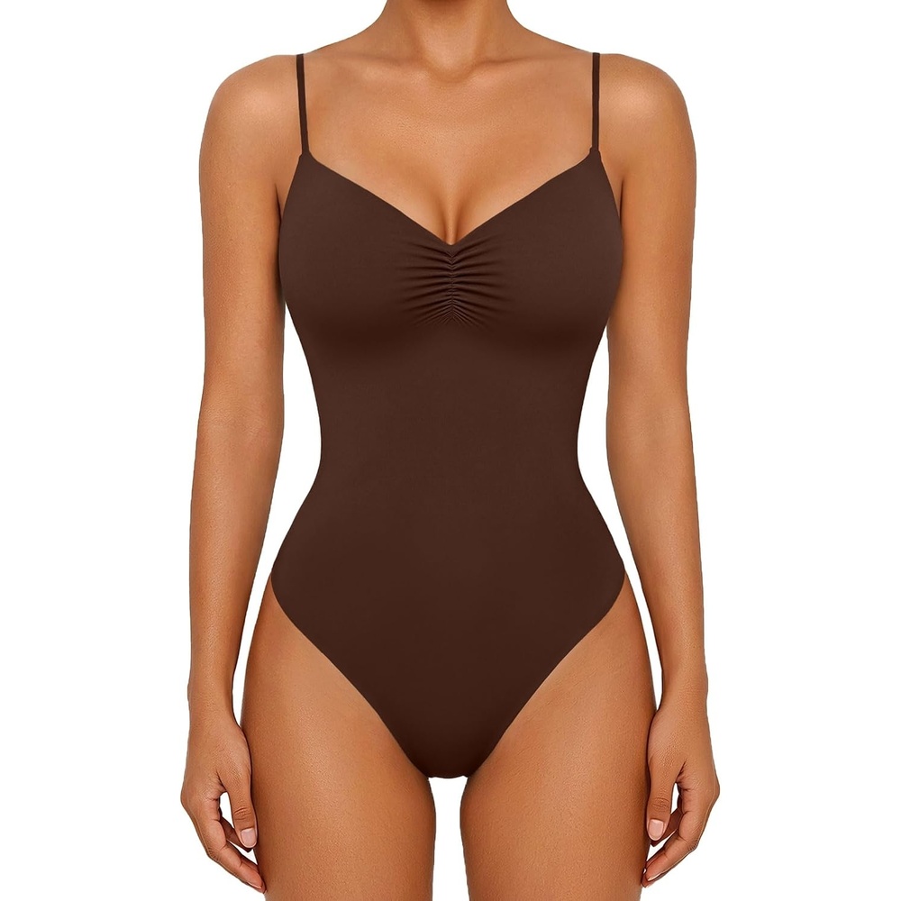 image:imageAvidlove Body Suits for Womens Sexy Ruched V Neck Bodysuits Backless Going Out Tank Tops Club Concert Summer OutfitsBrown