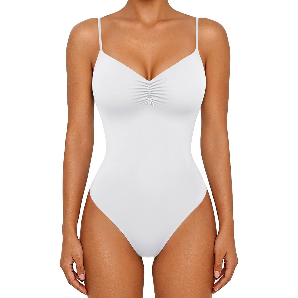 image:imageAvidlove Body Suits for Womens Sexy Ruched V Neck Bodysuits Backless Going Out Tank Tops Club Concert Summer OutfitsWhite