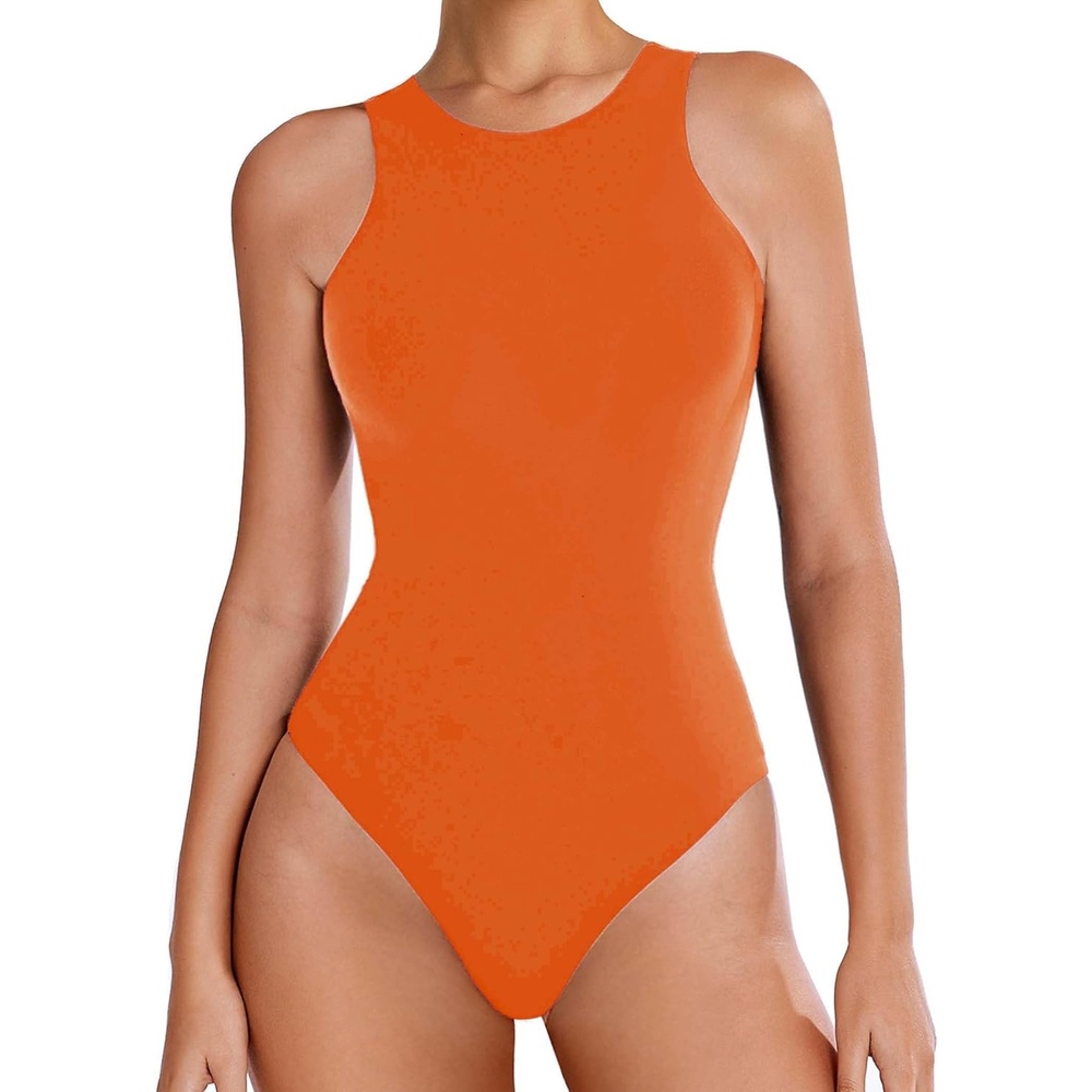 image:imageAvidlove Bodysuits for Women Crew Neck Sleeveless Body Suits Snap Closure Double Lined Tank Tops BodysuitOrange