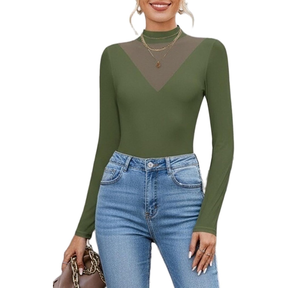 image:imageAvidlove Bodysuits for Women Long Sleeve Going Out Tops Mock Turtleneck Body Suits Double Lined Leotard ShirtsDark Olive Green