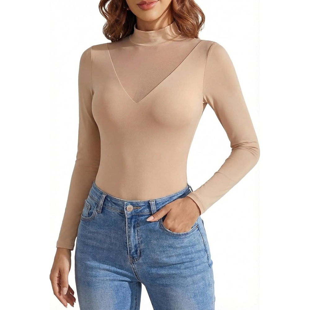 image:imageAvidlove Bodysuits for Women Long Sleeve Going Out Tops Mock Turtleneck Body Suits Double Lined Leotard ShirtsNude