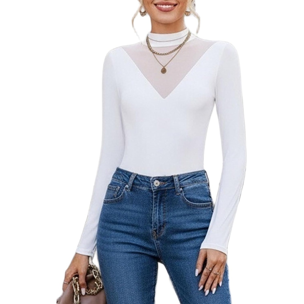 image:imageAvidlove Bodysuits for Women Long Sleeve Going Out Tops Mock Turtleneck Body Suits Double Lined Leotard ShirtsWhite