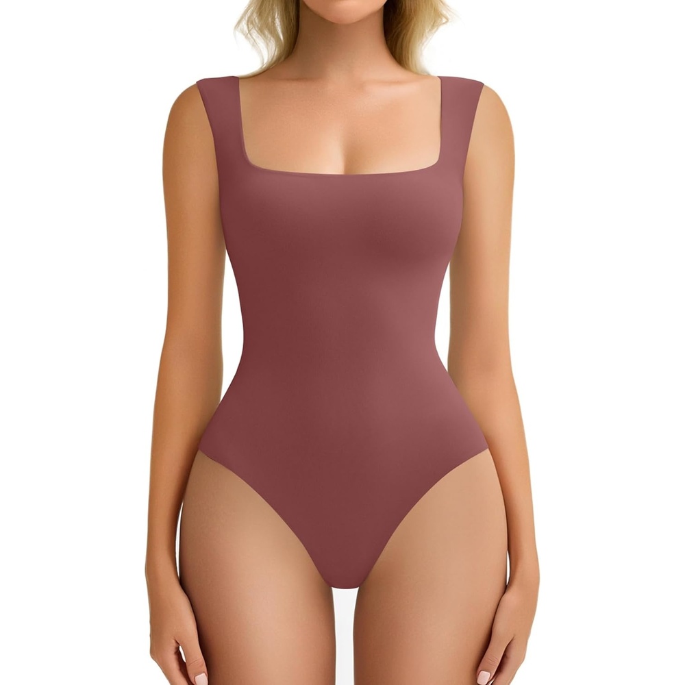 image:imageAvidlove Bodysuits for Women Square Neck Body Suit Double Lined Tank Top Bodysuit SoftDark Purple Red