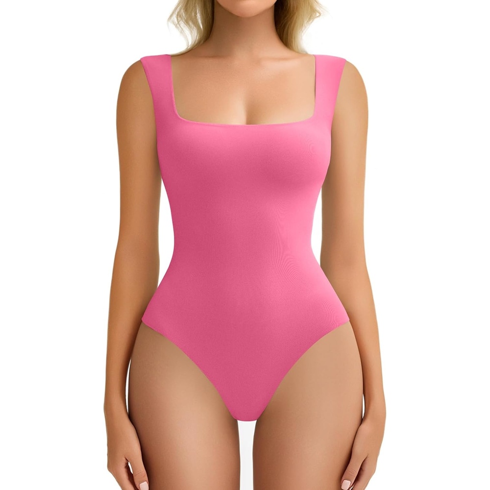 image:imageAvidlove Bodysuits for Women Square Neck Body Suit Double Lined Tank Top Bodysuit SoftPink