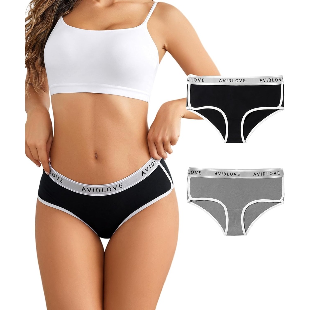 image:imageAvidlove Cotton Underwear for Women Hipster Panties Stretch Briefs Mid Rise Ladies Underpants MultipackBlackGray