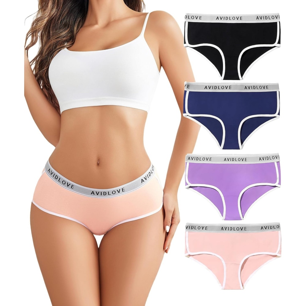 image:imageAvidlove Cotton Underwear for Women Hipster Panties Stretch Briefs Mid Rise Ladies Underpants MultipackBlackNavy BluePinkPurple