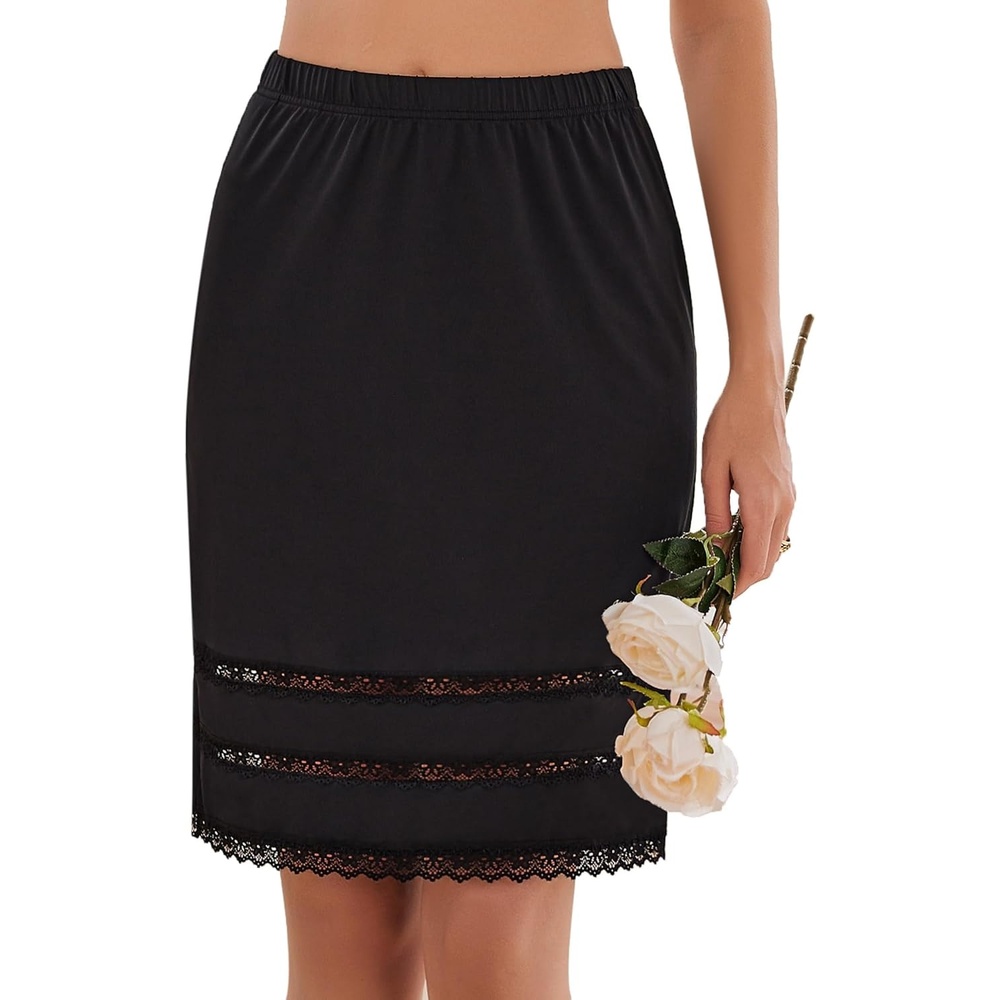 image:imageAvidlove Half Slips for Women Underskirt Dress Extender Lace Trim Knee Length Short SkirtBlack