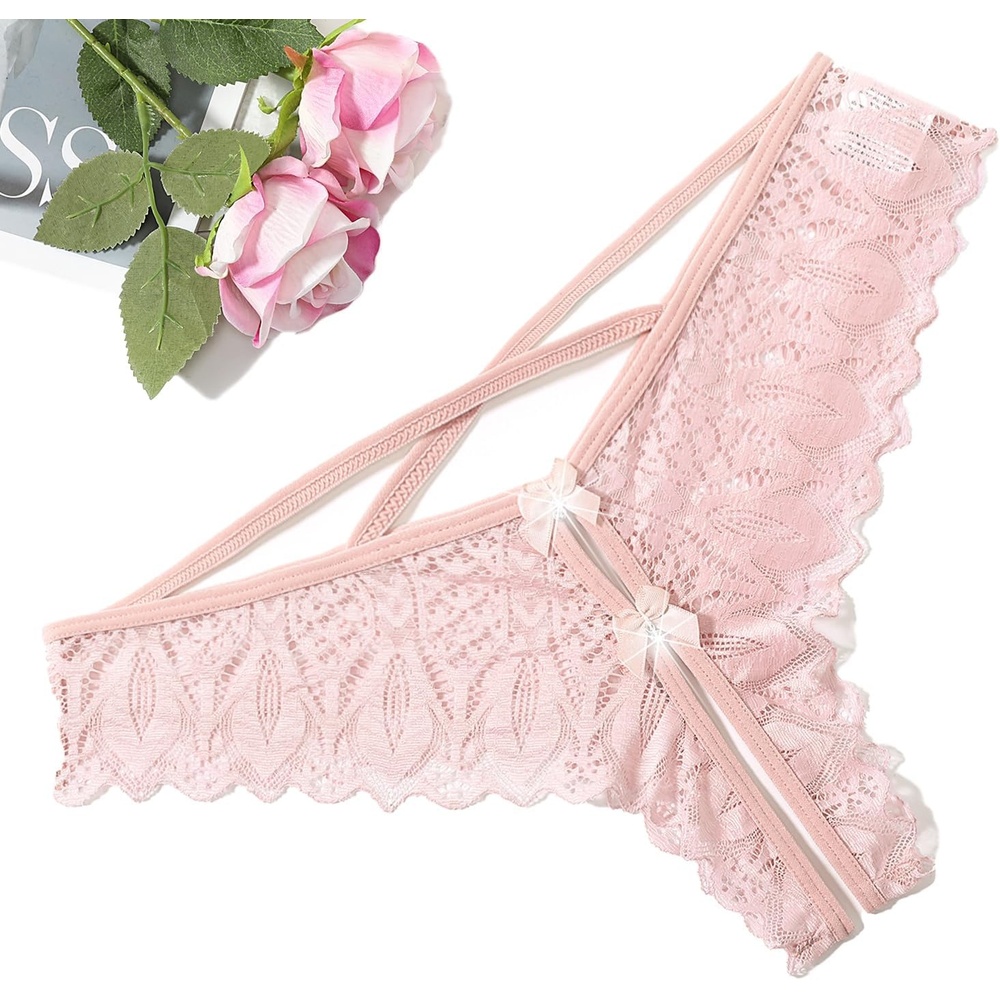 image:imageAvidlove Lace Panties for Women Rhinestone Cheeky Briefs Criss Cross String Hipster UnderwearLight Pink