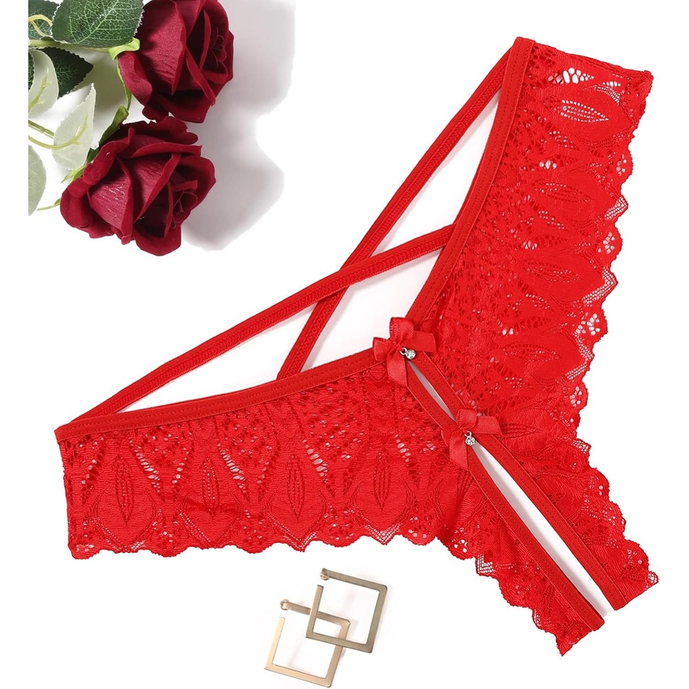 image:imageAvidlove Lace Panties for Women Rhinestone Cheeky Briefs Criss Cross String Hipster UnderwearRed
