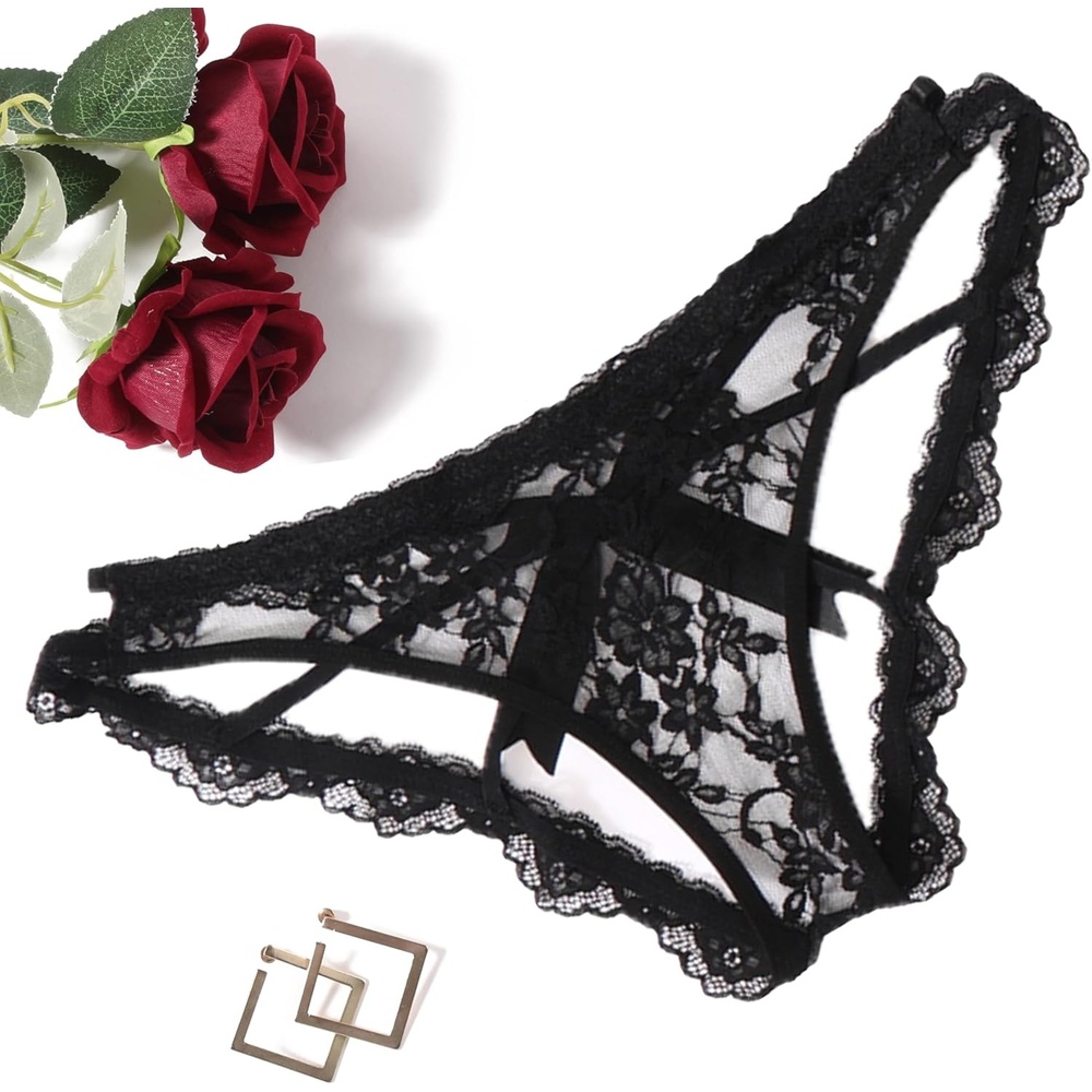 image:imageAvidlove Lace Panties for Women Sexy Cheeky Underwear with Cute Bow Back Hollow Out Low Rise PantyBlack
