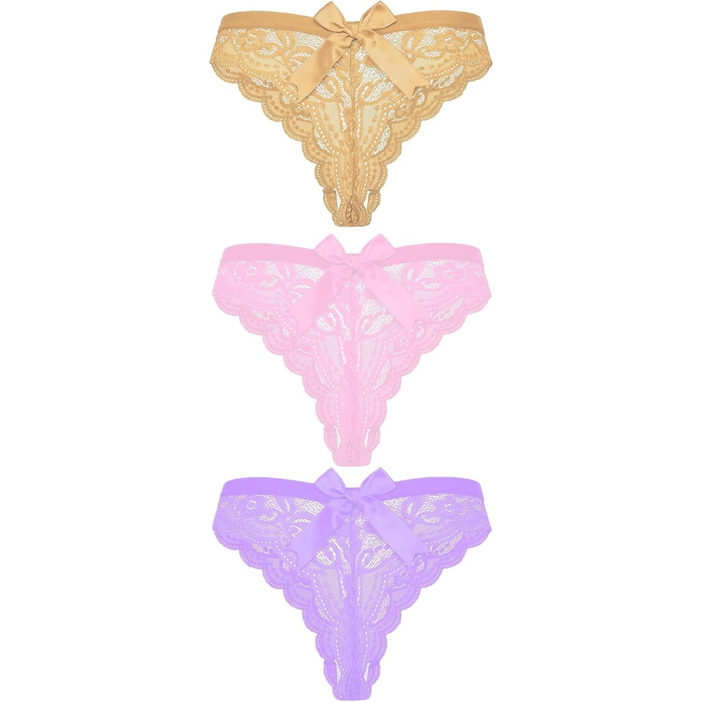 image:imageAvidlove Lace Panties for Women Sexy Lace Floral Thong Panty with bow T Back Breathable UnderwearKhakipinklilac