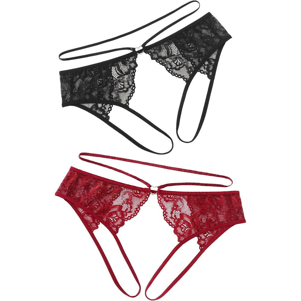 image:imageAvidlove Lace Thongs for Women Strap Cheeky Underwear Floral Lace Panties Hollow Out GStringBlackWine Red