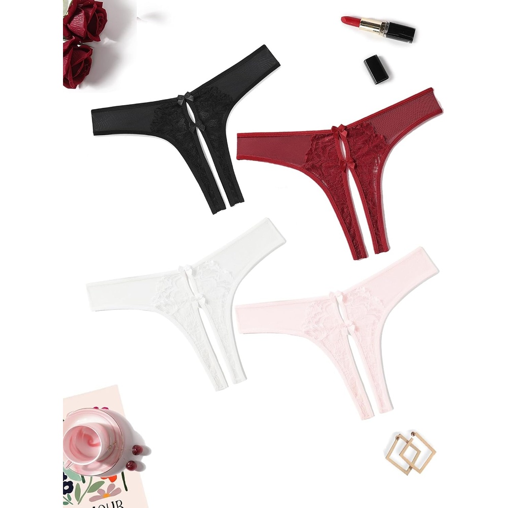 image:imageAvidlove Lace Underwear for Women Sexy Mesh Panties Cheeky Briefs with Cute Bow Cente 14 Pack