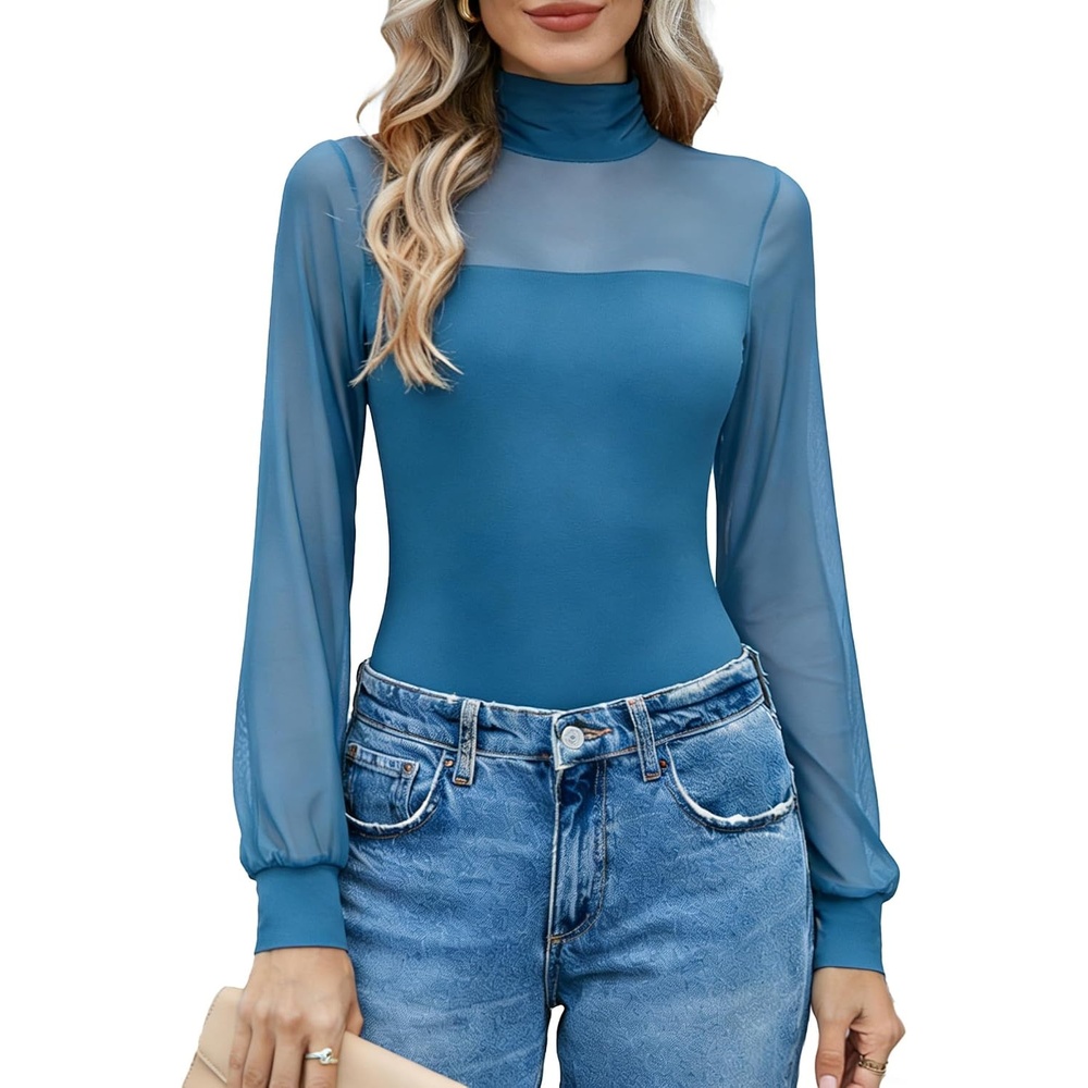 image:imageAvidlove Long Sleeve Body Suits Womens Mesh Turtleneck Bodysuit Thong Dressy Going Out Bodysuits Top Fall OutfitsDark Blue