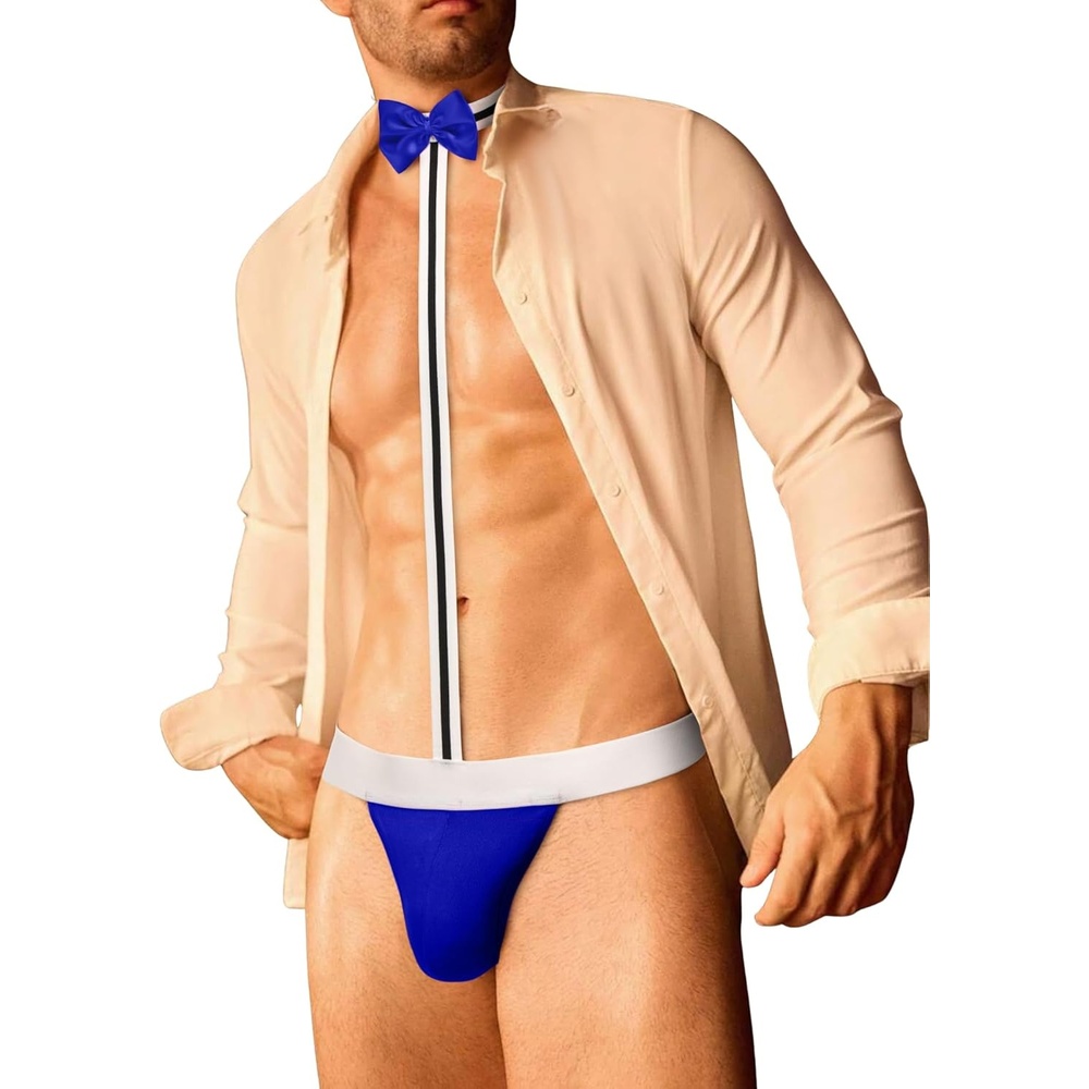 image:imageAvidlove Mens Sexy Mankini Thong Swimsuit Suspender Swimwear Mens Low Rise Lingerie with Bow TieRefer to the updated sizesBlue