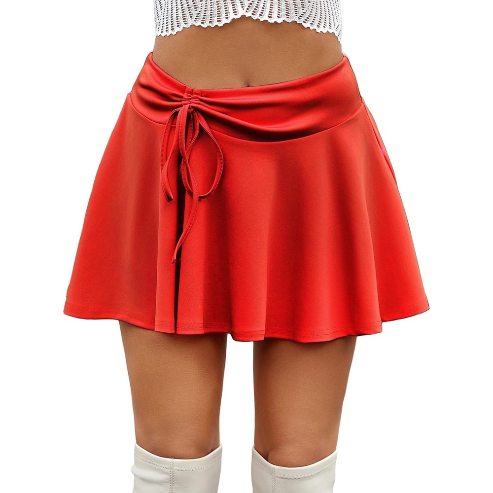image:imageAvidlove Mini Skirt for Women Pleated Drawstring High Waist Skater Skirt Sexy Lingerie Skirts SXXLRed