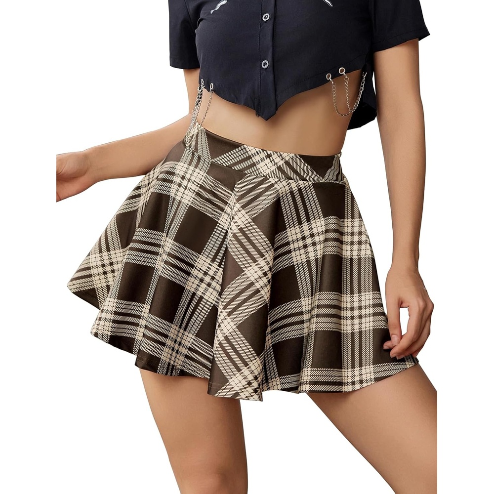 image:imageAvidlove Mini Skirts for Women Casual Y2K Pleated Skirt Ruffle Rave Outfits  plaid naughty school girl skirt flowy short skirt high waist lingerie skirt sexy schoolgirl costume roleplay lingeriePlaid Brown