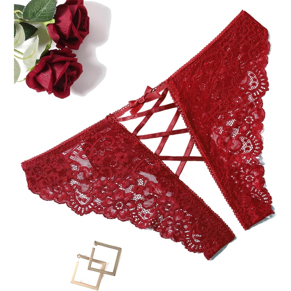 image:imageAvidlove Panties for Women Sexy Cheeky Underwear Criss Cross Lace Hipster PantyBurgundy