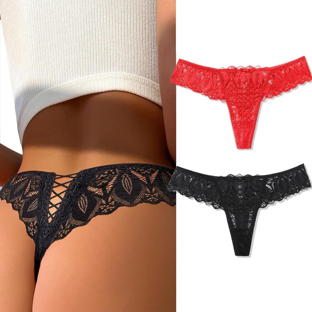 image:imageAvidlove Panties for Women Sexy Lace Thongs Low Waist Stretch Underwear  Sexy lace lingerie pantieslow risecriss cross backskinfriendly cotton crotchcomfortable for daily wearBlackred