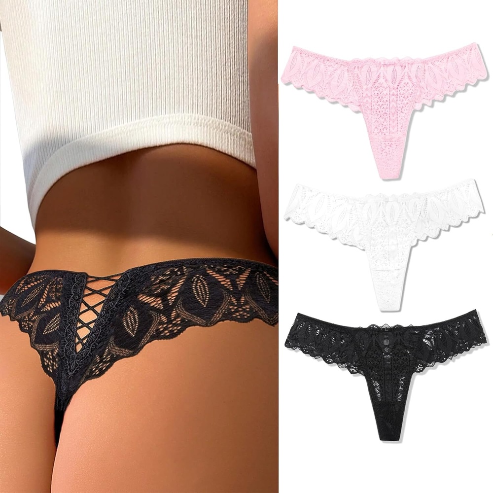 image:imageAvidlove Panties for Women Sexy Lace Thongs Low Waist Stretch Underwear  Sexy lace lingerie pantieslow risecriss cross backskinfriendly cotton crotchcomfortable for daily wearBlackwhitepink