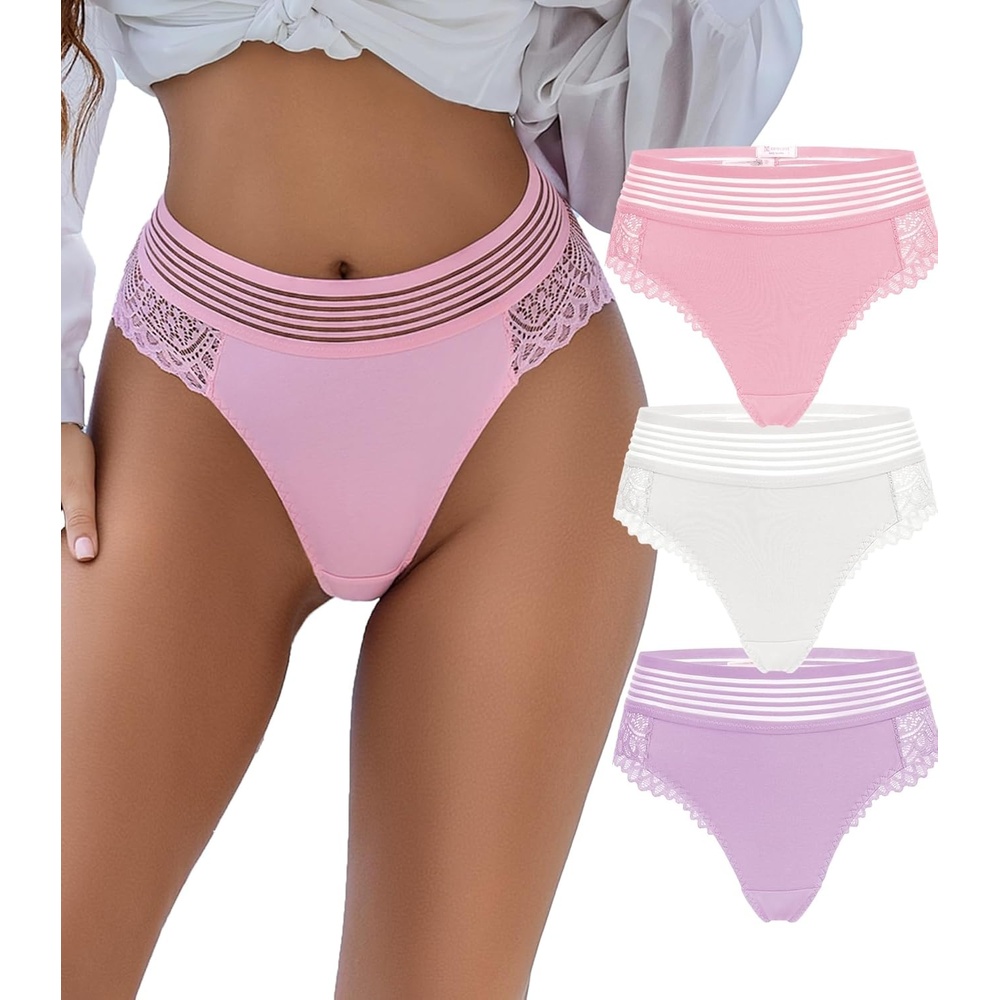 image:imageAvidlove Sexy Panties for Women Lace Underwear Cheeky Hipster Panties Stretch Briefs MultipackWhitePinkPurple