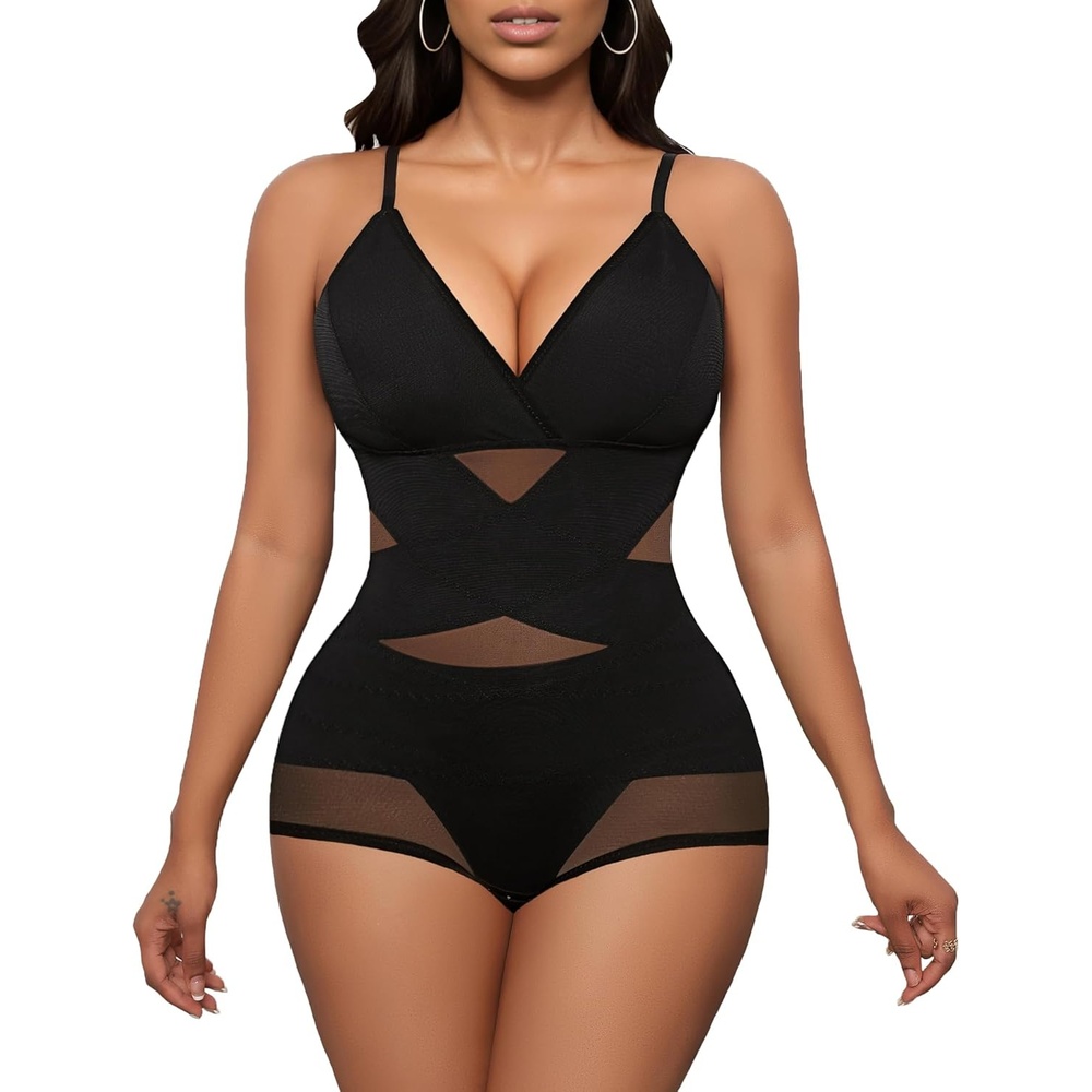 image:imageAvidlove Shapewear Bodysuit for Women Body Shaper Tummy Control Shapewear Plus Size Body Suits with Snap CrotchBlack