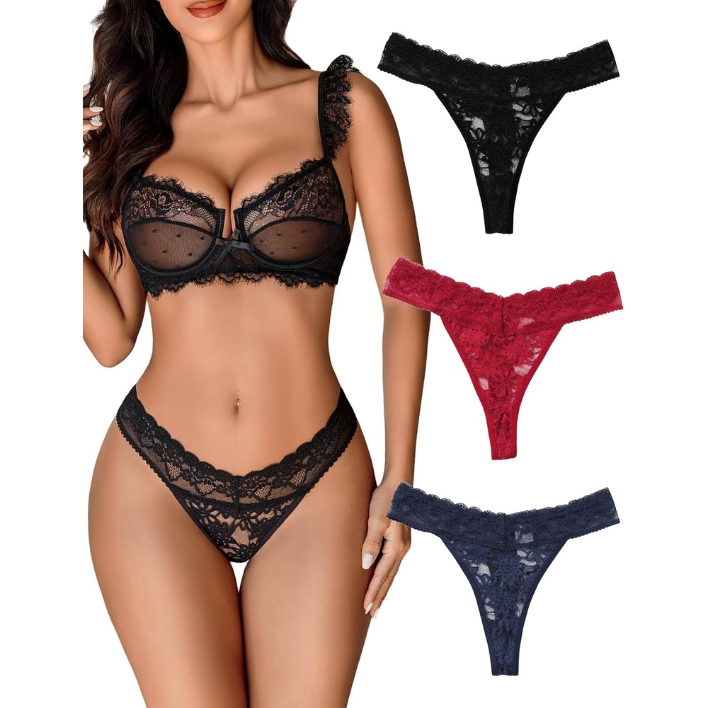 image:imageAvidlove Thongs for Women Lace Sexy Panties Low Waist Brazilian Underwear Sexy lace lingerie pantiesTback thongslow rise bikini underwearbreathable for dating or daliy wearBlackwine Rednavy
