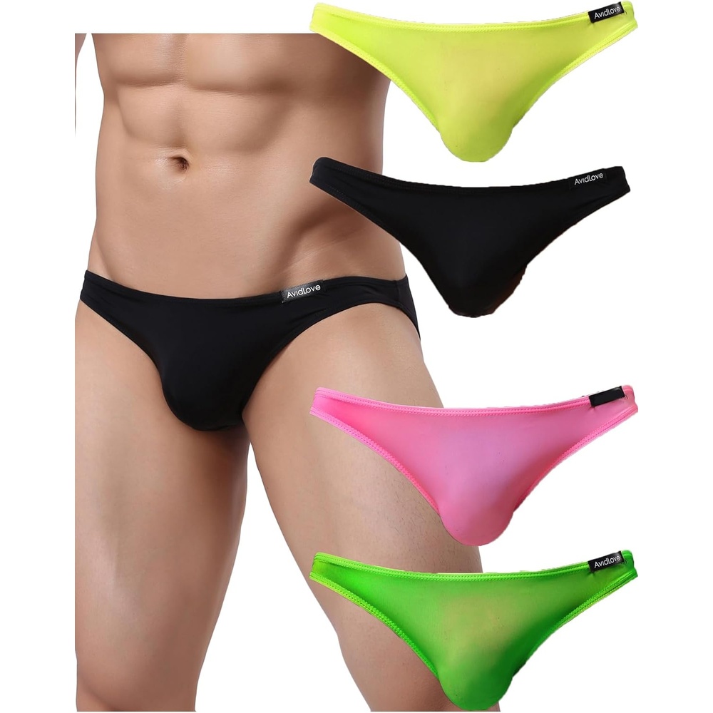 image:imageAvidlove Underwear Mens 4 Pack Classic Low Rise Stretchy Hip Briefs BikiniBlackYellowBright PinkApple Green18