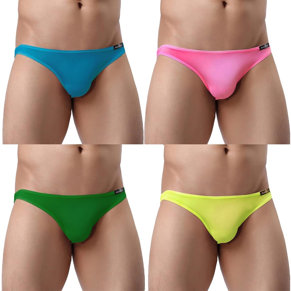 image:imageAvidlove Underwear Mens 4 Pack Classic Low Rise Stretchy Hip Briefs BikiniPeacock BlueBright PinkYellowGreen21
