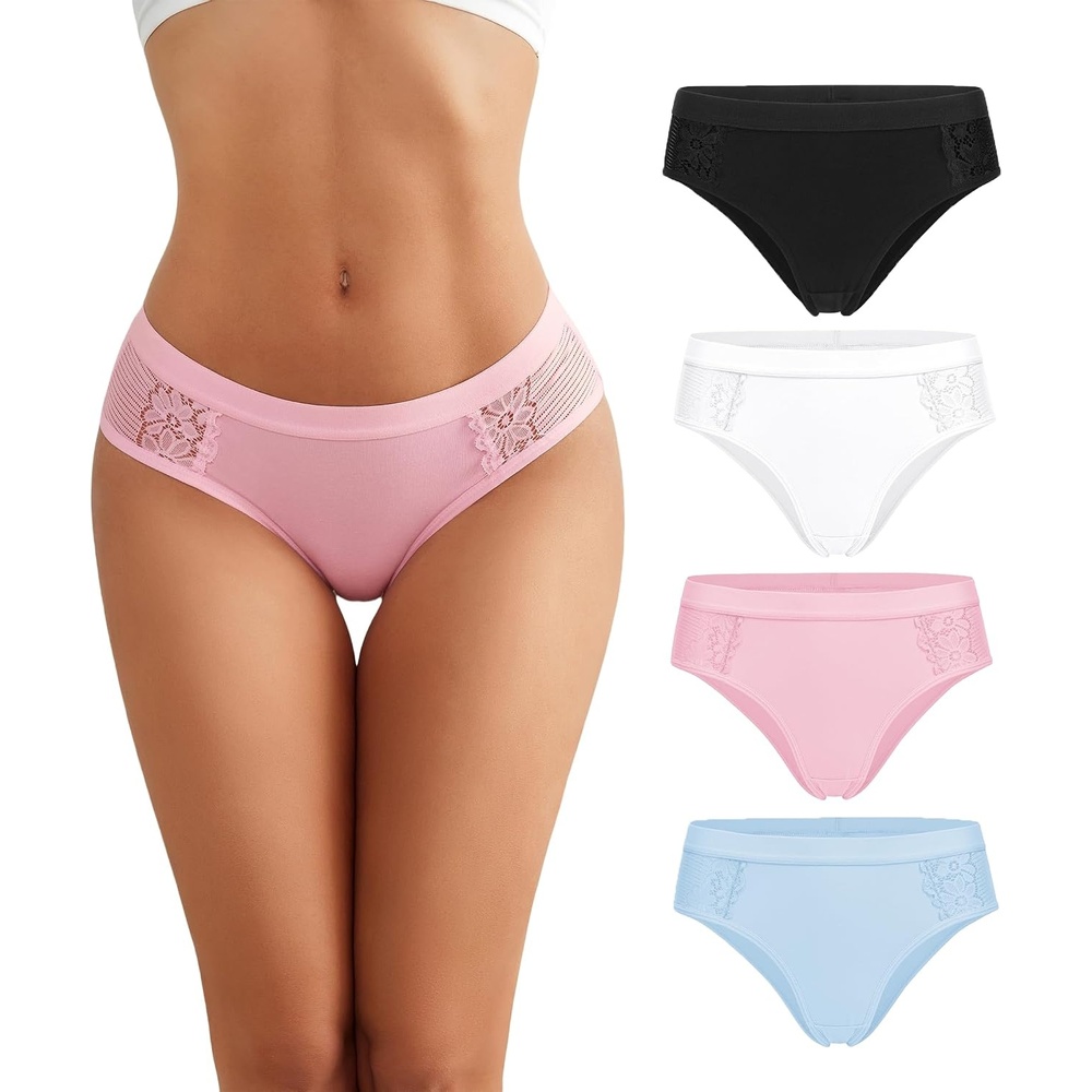 image:imageAvidlove Women Cotton Underwear Lace Hipster Brief Panties Ladies Stretch Underpants MultipackBlackWhitePinkBlue