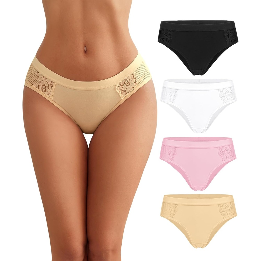 image:imageAvidlove Women Cotton Underwear Lace Hipster Brief Panties Ladies Stretch Underpants MultipackBlackWhitePinkChampagne 2
