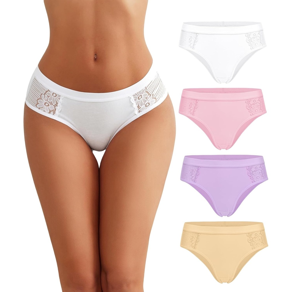 image:imageAvidlove Women Cotton Underwear Lace Hipster Brief Panties Ladies Stretch Underpants MultipackWhitePinkVioletChampagne 2