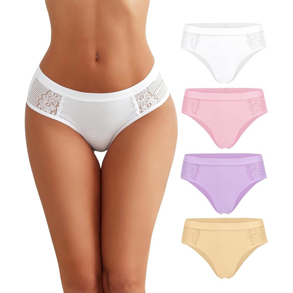 image:imageAvidlove Women Cotton Underwear Lace Hipster Brief Panties Ladies Stretch Underpants MultipackWhitePinkVioletChampagne