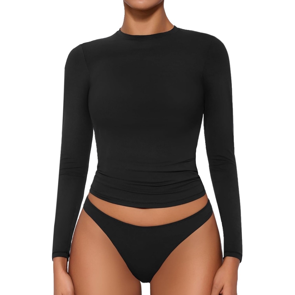 image:imageAvidlove Women Double Lined Basic Fitted T Shirts Long Sleeve Crew Neck Top with Underwear SXXLBlack