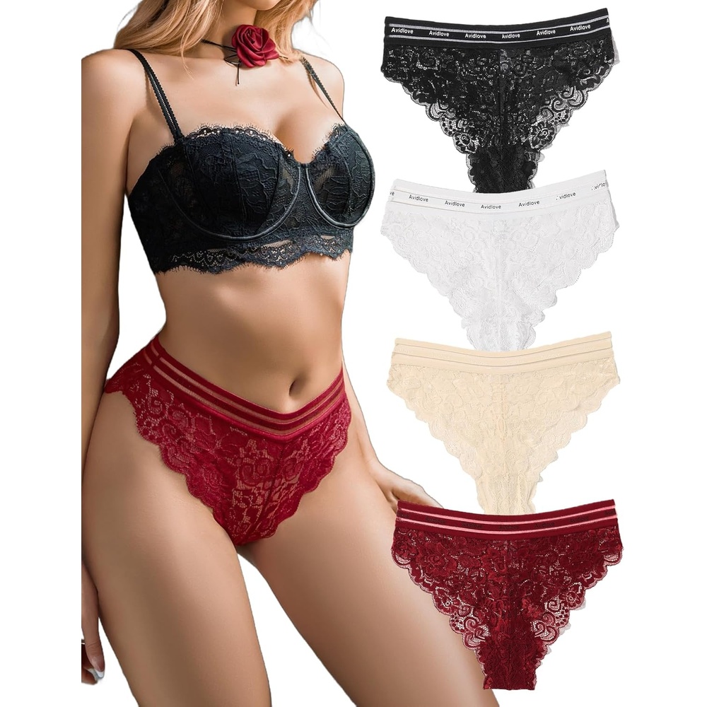 image:imageAvidlove Women Floral Lace Panties Lace Underwear Sexy Hipster Panties Lace Cheeky Panty Lace TangaBlackwhitewine Redchampagne