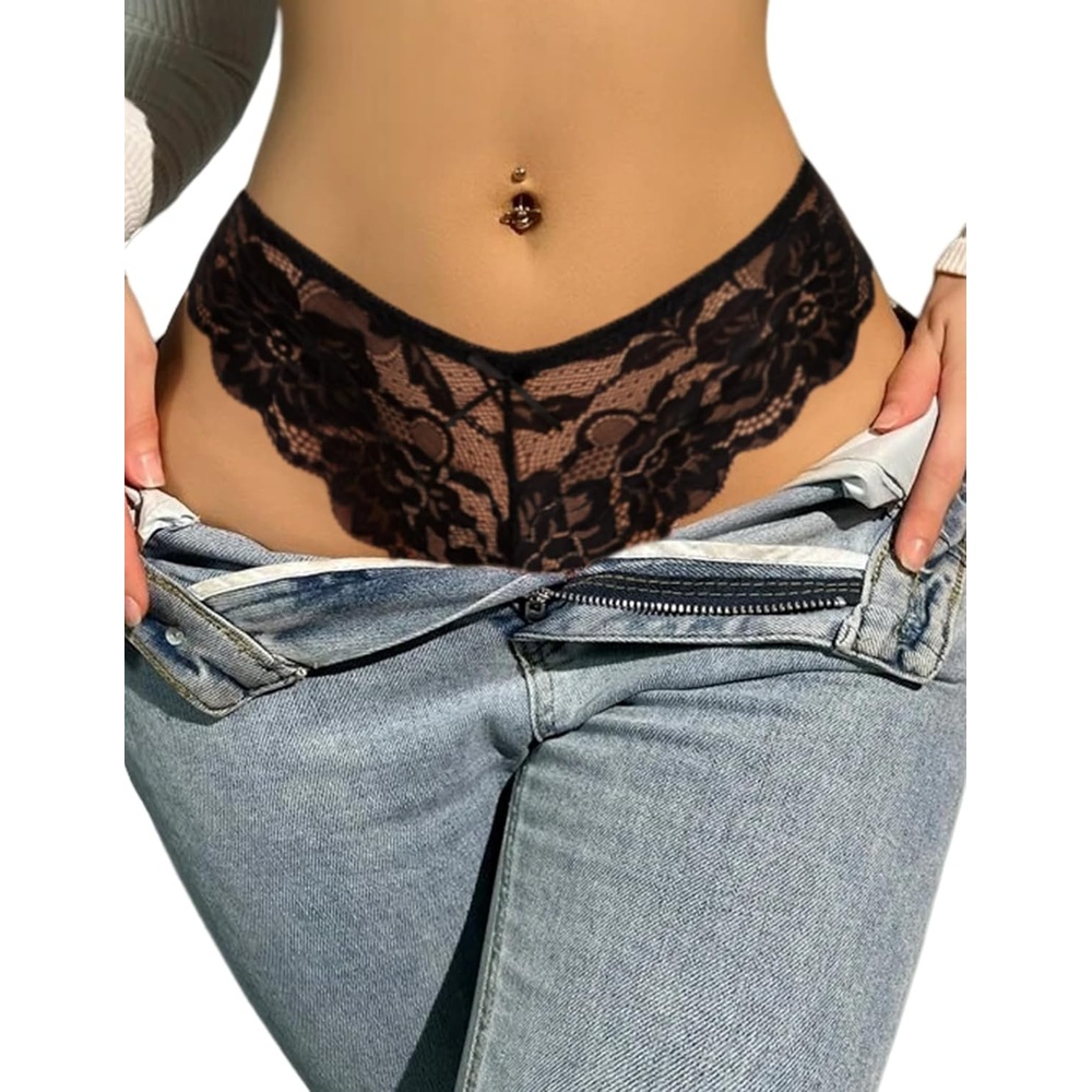 image:imageAvidlove Women Floral Lace Panties Sexy Hipster Underwear Cheeky Bikini Panties VShape Waistband Tangas1 Piece Black