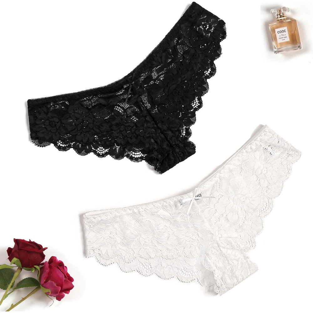 image:imageAvidlove Women Floral Lace Panties Sexy Hipster Underwear Cheeky Bikini Panties VShape Waistband Tangas2 Pcs Black  White
