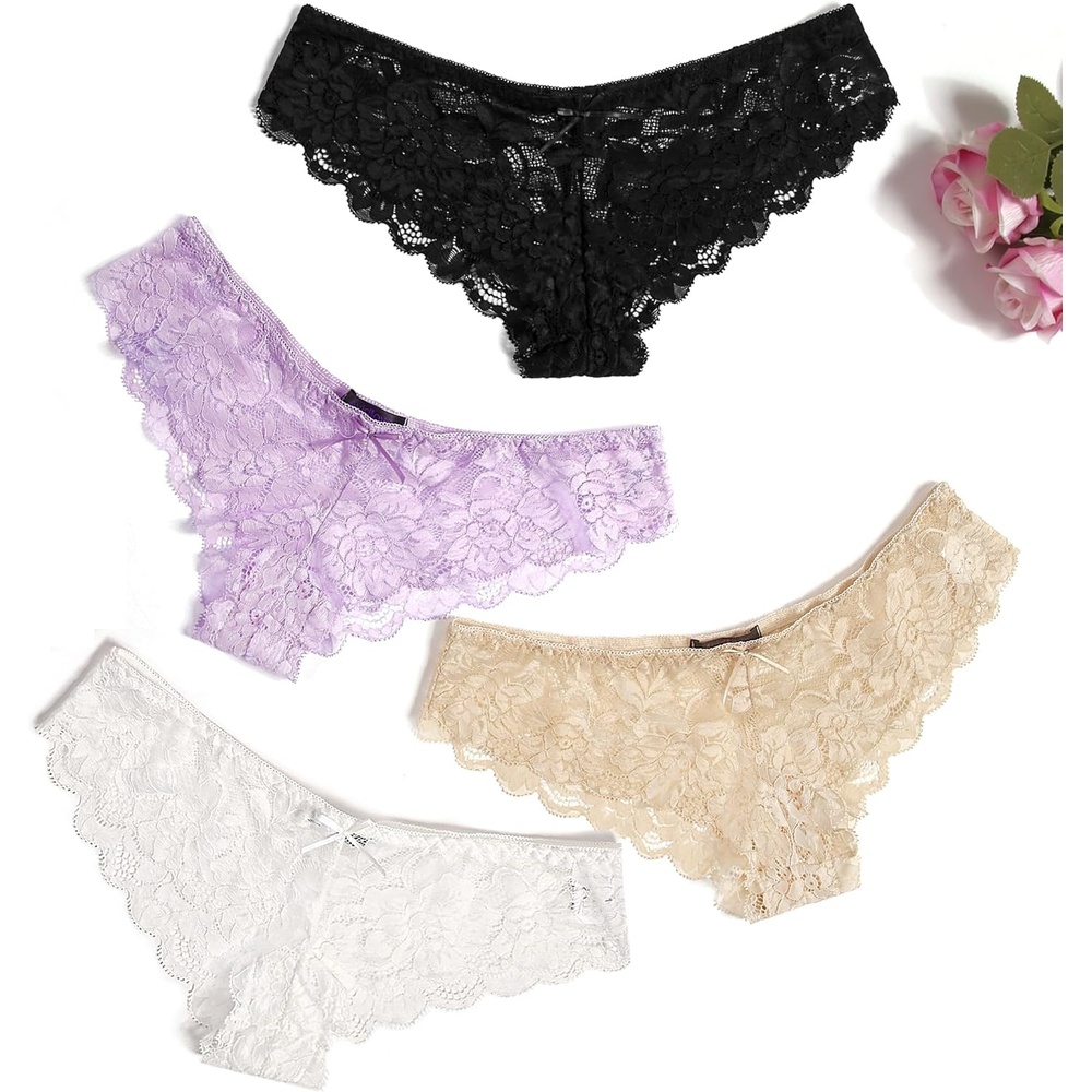 image:imageAvidlove Women Floral Lace Panties Sexy Hipster Underwear Cheeky Bikini Panties VShape Waistband Tangas4 Pcs2