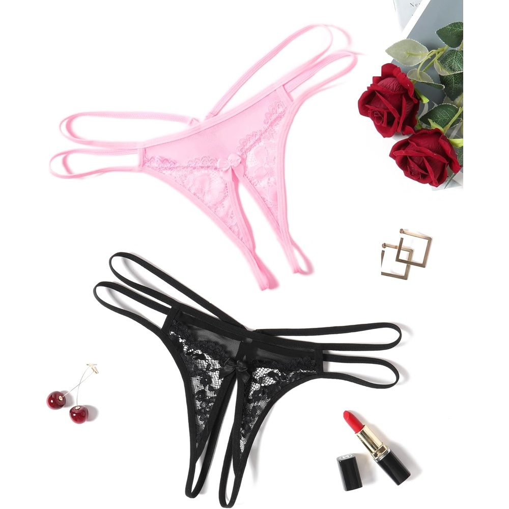 image:imageAvidlove Women Lace Panties Floral Lace Briefs Mesh Hollow Out GString Thongs Tback Underwear 14 PackBlackPink